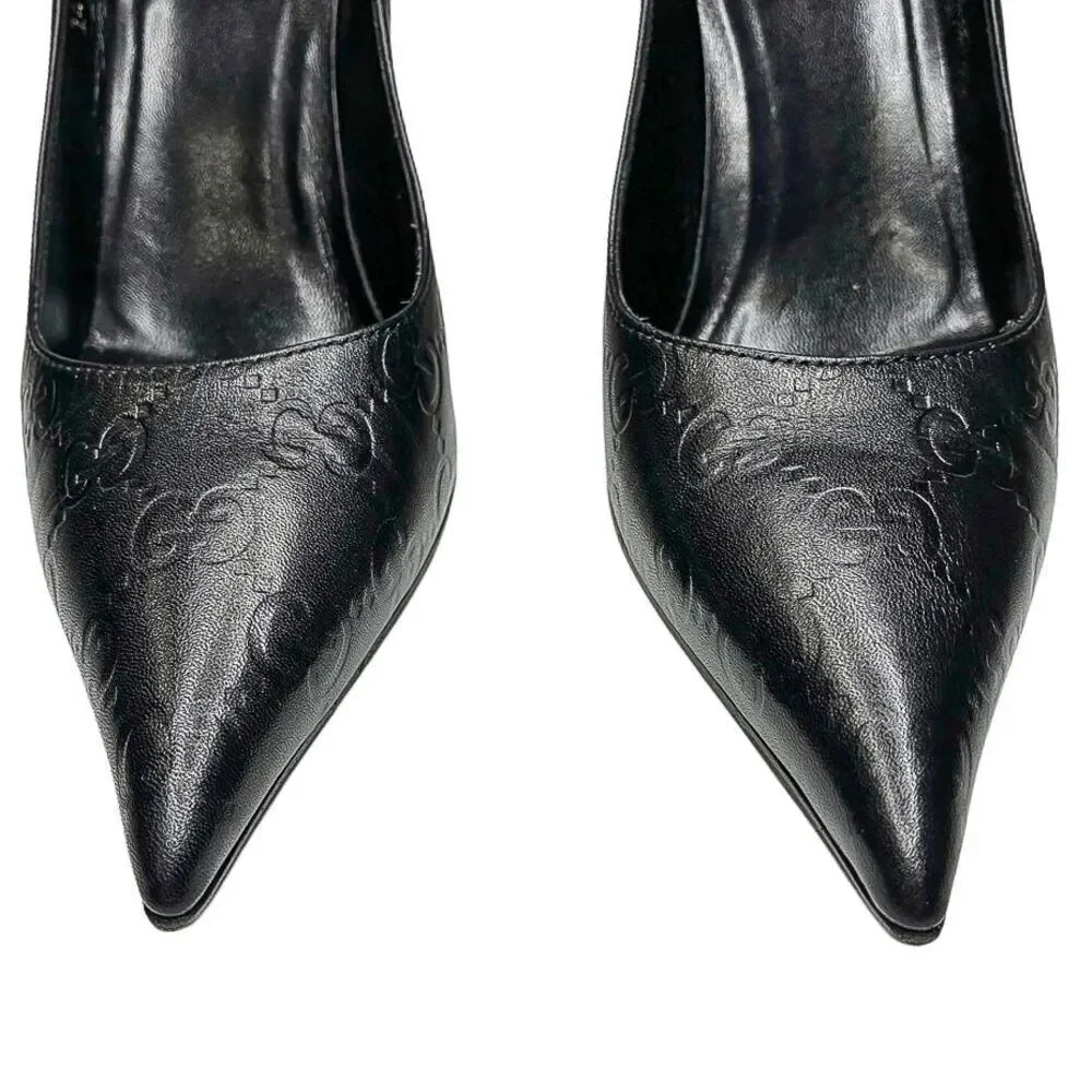 Gucci Black Double GG Monogram Logo Embossed Pointed Toe Heels Size 6 Pumps